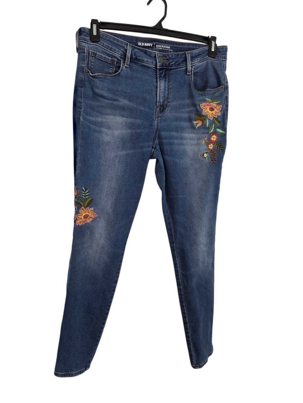 Old Navy Rockstar Floral Embroidered Mid-Rise Skinny Jeans Size 12 ~ Pre-Owned - Picture 3 of 11